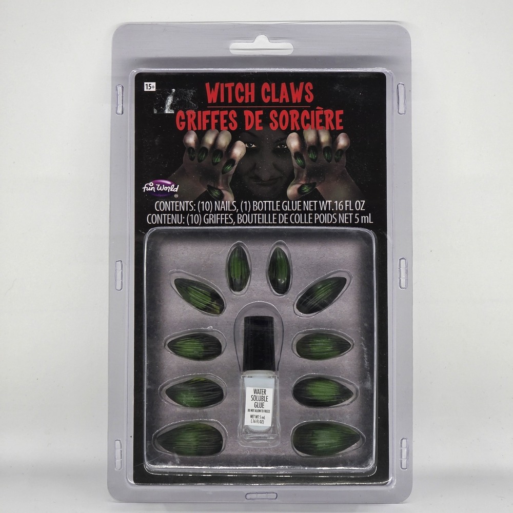 Witch Claws Kit Green Halloween Costume 10 Fingernails Accessory Set New